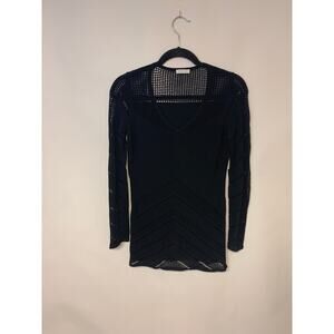 Cache Mesh Chevron Top Edgy Open Knit Vintage 90s Classic Black